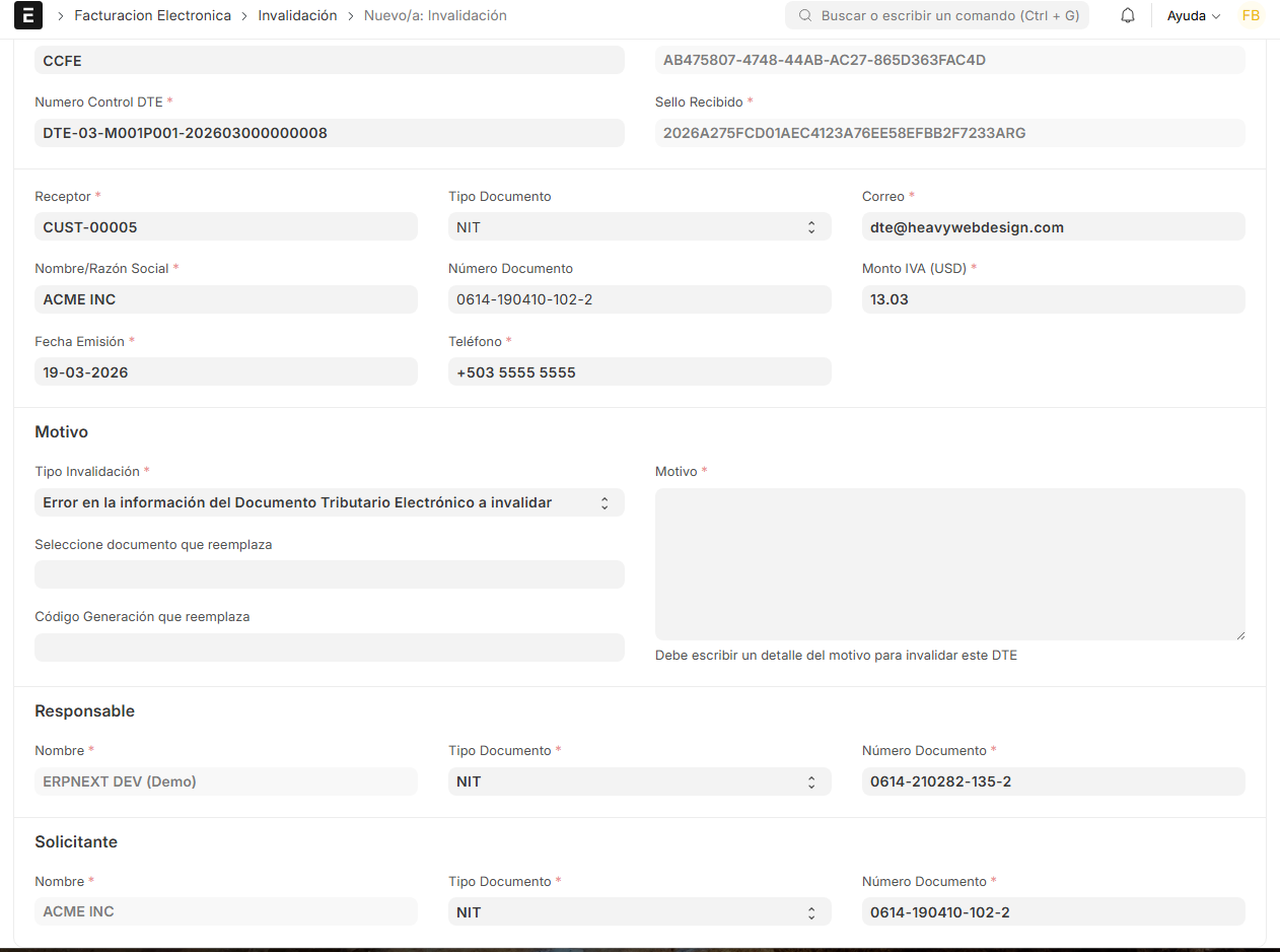 Evento de Invalidación